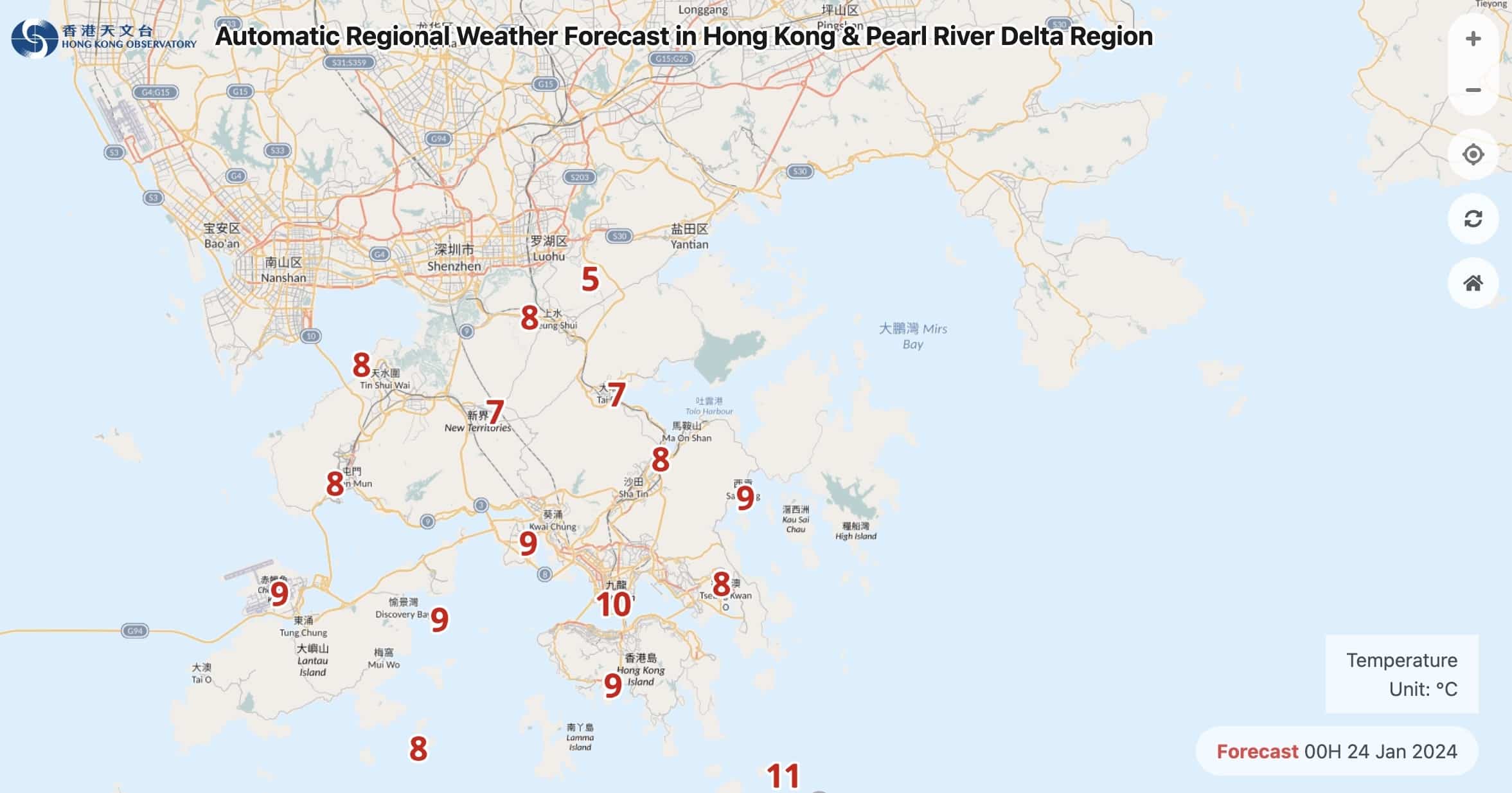 hong kong observatory temperature predictions for january 24, 2024